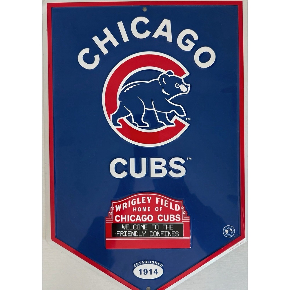 12" x 18" Sign Chicago Cubs Fans "Wrigley Field Home of Chicago Cubs" Metal Blue